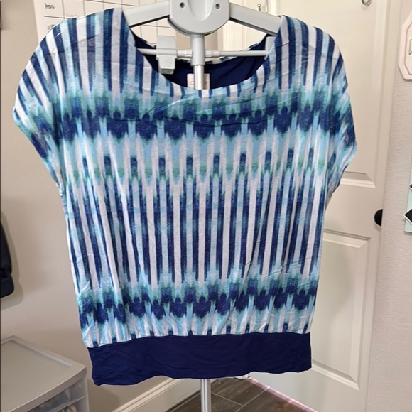 Chico's Blue Boxy Graphic Short Sleeve Blouse - Picture 1 of 9